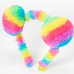 Claire's Bandeaux Et Serre-têtes-Serre-tête oreilles pompons en peluche arc-en-ciel aux couleurs vives