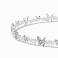 Claire's Bandeaux Et Serre-têtes-Serre-tête perles d'imitation et papillon en strass couleur argentée