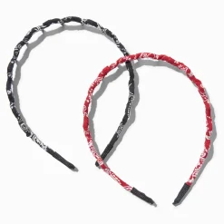 Claire's Bandeaux Et Serre-têtes-Serre-têtes fins à imprimé bandana rouge et noir - Lot de 2