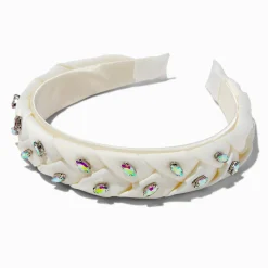 Claire's Bandeaux Et Serre-têtes-Serre-tête tressé blanc avec strass iridescents