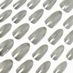 Claire's Ongles-Silver Glazed Stiletto Vegan Faux Nail Set - 24 Pack