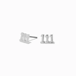 Claire's Clous D'oreilles-Silver-tone 111 Angel Number Stud Earrings
