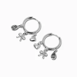 Claire's Anneaux-Silver-tone Charm 16mm Clicker Hoop Earrings