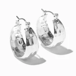 Claire's Anneaux-Silver-tone Chunky Textured Hoop Earrings