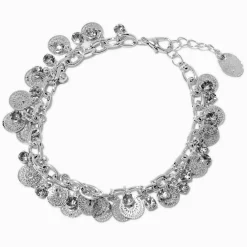 Claire's Bracelets-Silver-tone Coin Charm Bracelet