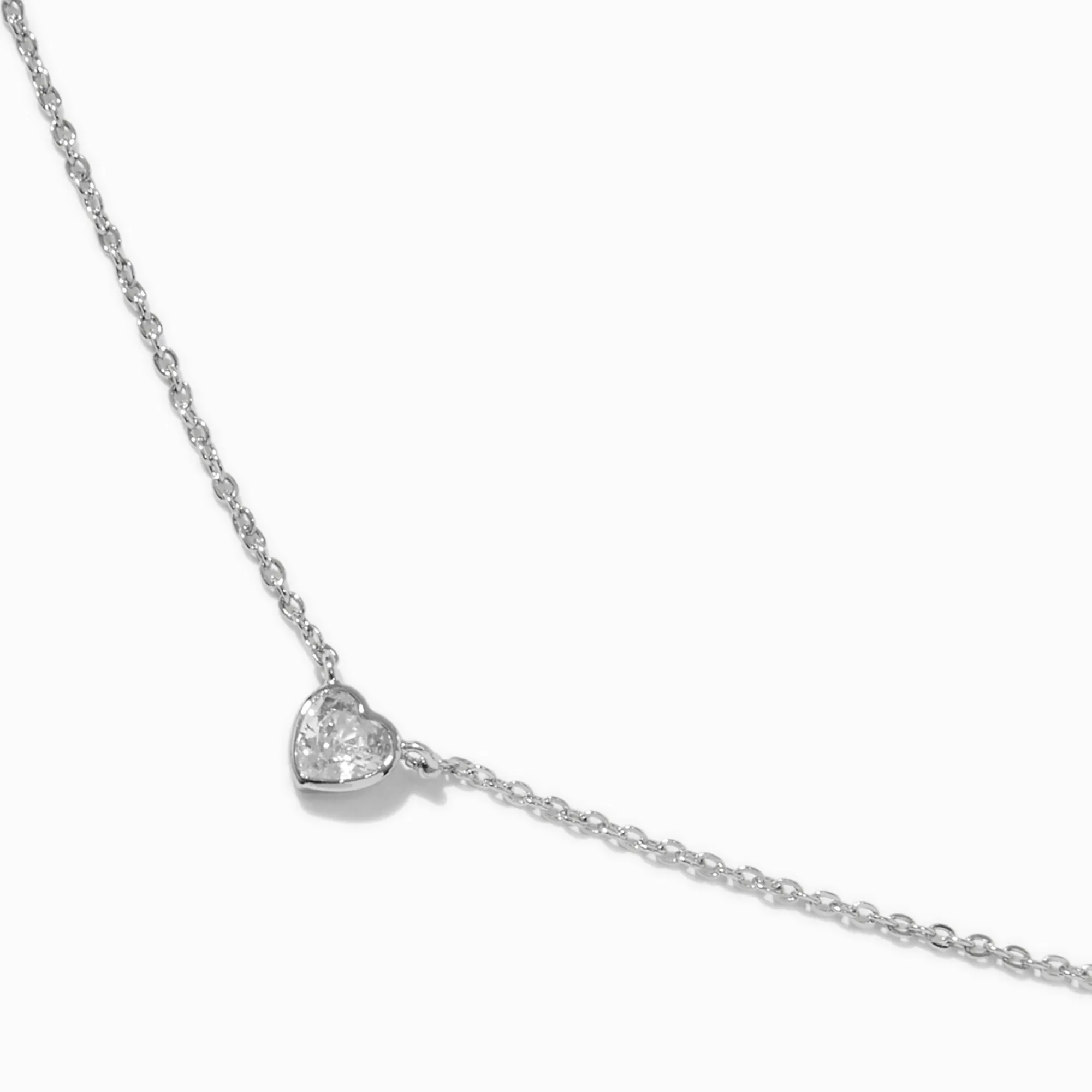 Claire's Colliers-Silver-tone Cubic Zirconia Heart Pendant Necklace