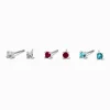 Claire's Clous D'oreilles-Silver-tone Cubic Zirconia 3mm Clear, Fuchsia, & Aqua Stud Earrings - 3 Pack
