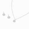 Claire's Clous D'oreilles|Colliers-Silver-tone Cubic Zirconia Round Halo Jewelry Set - 2 Pack
