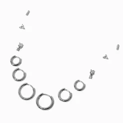 Claire's Anneaux|Clous D'oreilles-Silver-tone Cubic Zirconia Stud & Clicker Hoop Earring Stackables Set - 6 Pack