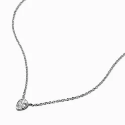 Claire's Colliers-Silver-tone Cubic Zirconia Teardrop Pendant Necklace