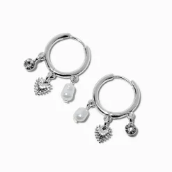 Claire's Anneaux-Silver-tone 16mm Charm Clicker Hoop Earrings