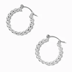 Claire's Anneaux-Silver-tone 20mm Twisted Hoop Earrings
