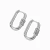 Claire's Anneaux-Silver-tone Pavé Crystal Carabiner Hoop Earrings