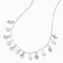 Claire's Colliers-Silver-tone Pearl Dangle Necklace