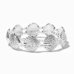 Claire's Bracelets-Silver-tone Shell & Pearl Stretch Bracelet