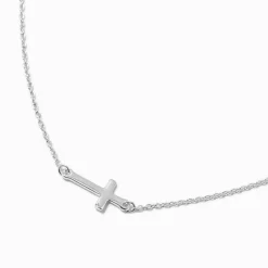 Claire's Colliers-Silver-tone Sideway Cross Pendant Necklace