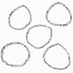 Claire's Bracelets-Silver-tone Square Stackable Bangle Bracelets - 5 Pack