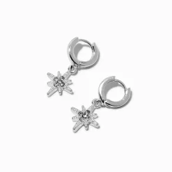 Claire's Anneaux-Silver-tone Starburst Charm Hoop Earrings