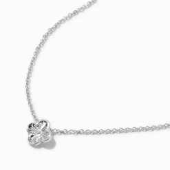 Claire's Colliers-Silver-tone Textured Clover Pendant Necklace