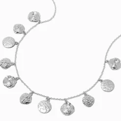 Claire's Colliers-Silver-tone Textured Coin Chain Necklace
