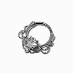 Claire's Bijoux De Piercing-Silver-tone Titanium Cubic Zirconia 16G Ornate Cartilage Earring