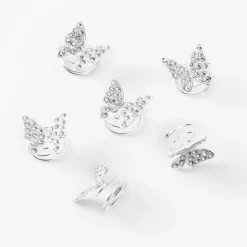 Claire's Barrettes Et Pinces-Spirales à cheveux avec strass papillon couleur argentée - Lot de 6