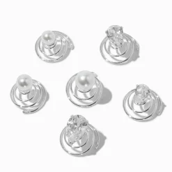 Claire's Barrettes Et Pinces-Spirales à cheveux perles d'imitation et strass en zircon cubique d'imitation couleur argentée - Lot de 6