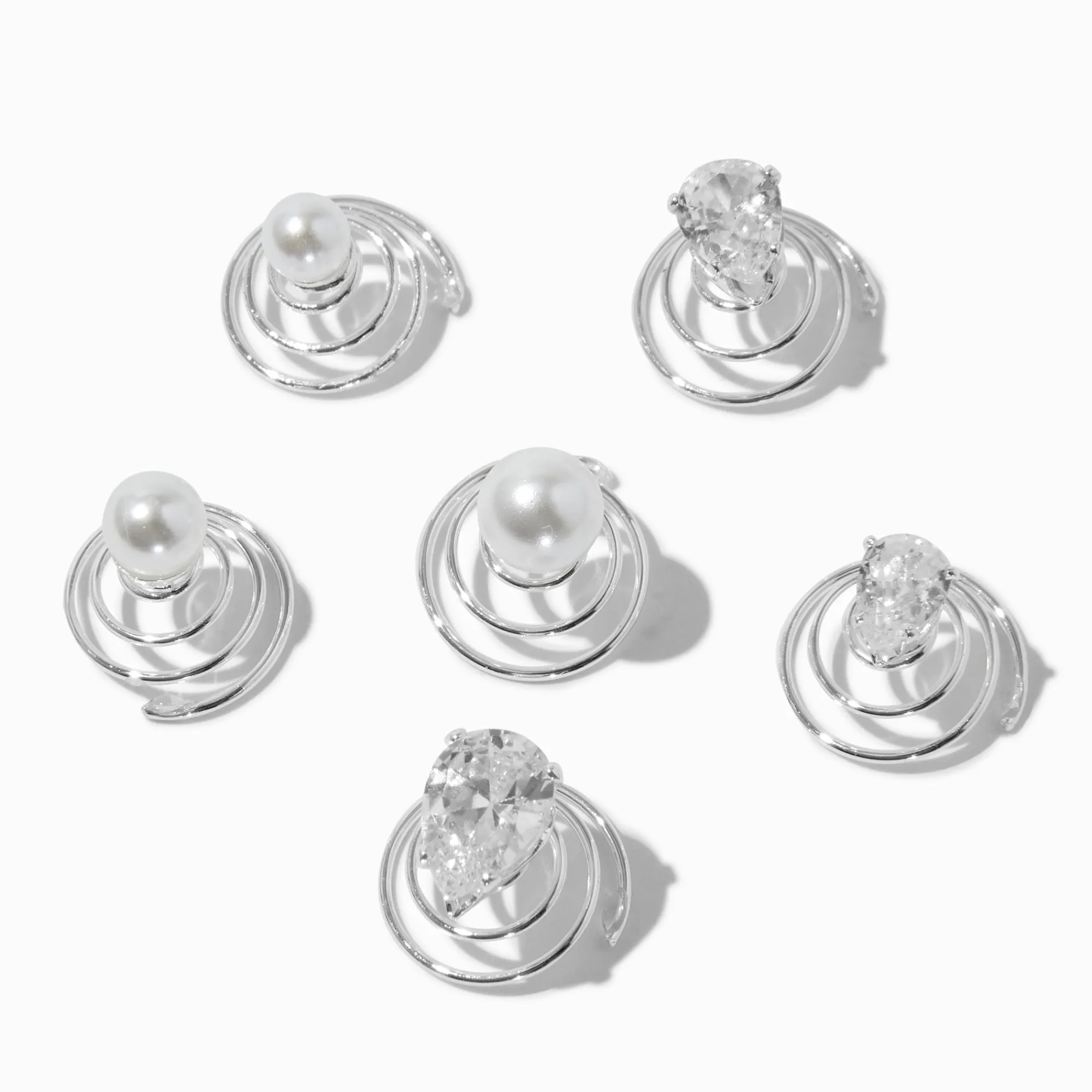 Claire's Barrettes Et Pinces-Spirales à cheveux perles d'imitation et strass en zircon cubique d'imitation couleur argentée - Lot de 6