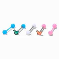 Claire's Bijoux De Piercing-Stainless Steel Butterfly Dreams Barbell 14G Tongue Rings - 5 Pack