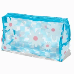 Claire's Trousses De Maquillage-Trousse de maquillage bleu à carreaux avec marguerites blanches