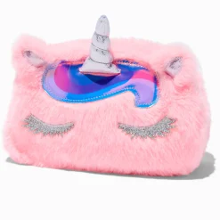 Claire's Trousses De Maquillage-Trousse de maquillage en fausse fourrure licorne rose
