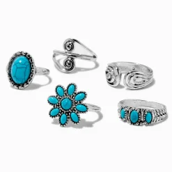 Claire's Bagues-Turquoise Cowgirl Rings - 5 Pack