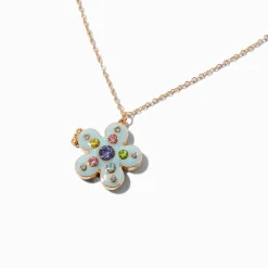 Claire's Colliers-Uptown Flower Gem Locket Pendant Necklace