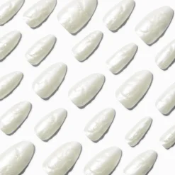 Claire's Ongles-White Glazed Almond Vegan Faux Nail Set - 24 Pack