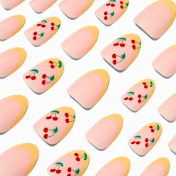 Claire's Ongles-Yellow French Tip Cherry Almond Vegan Faux Nail Set - 24 Pack